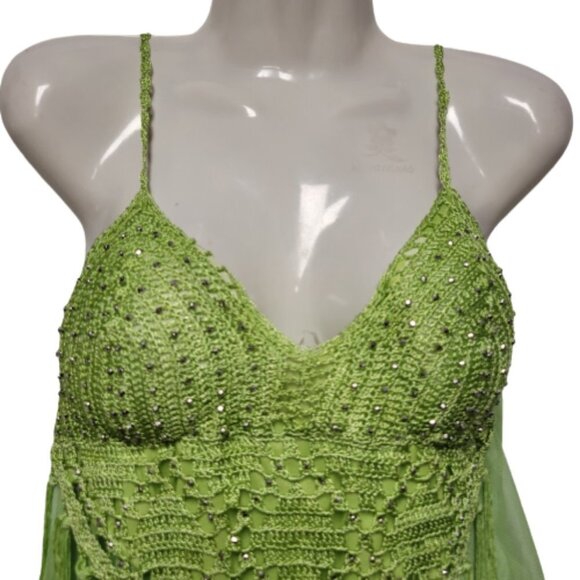 Green Belly Dance Top Sequin Adjustable Strap Tank Top Spaghetti Strap Top Tunic - Picture 6 of 10